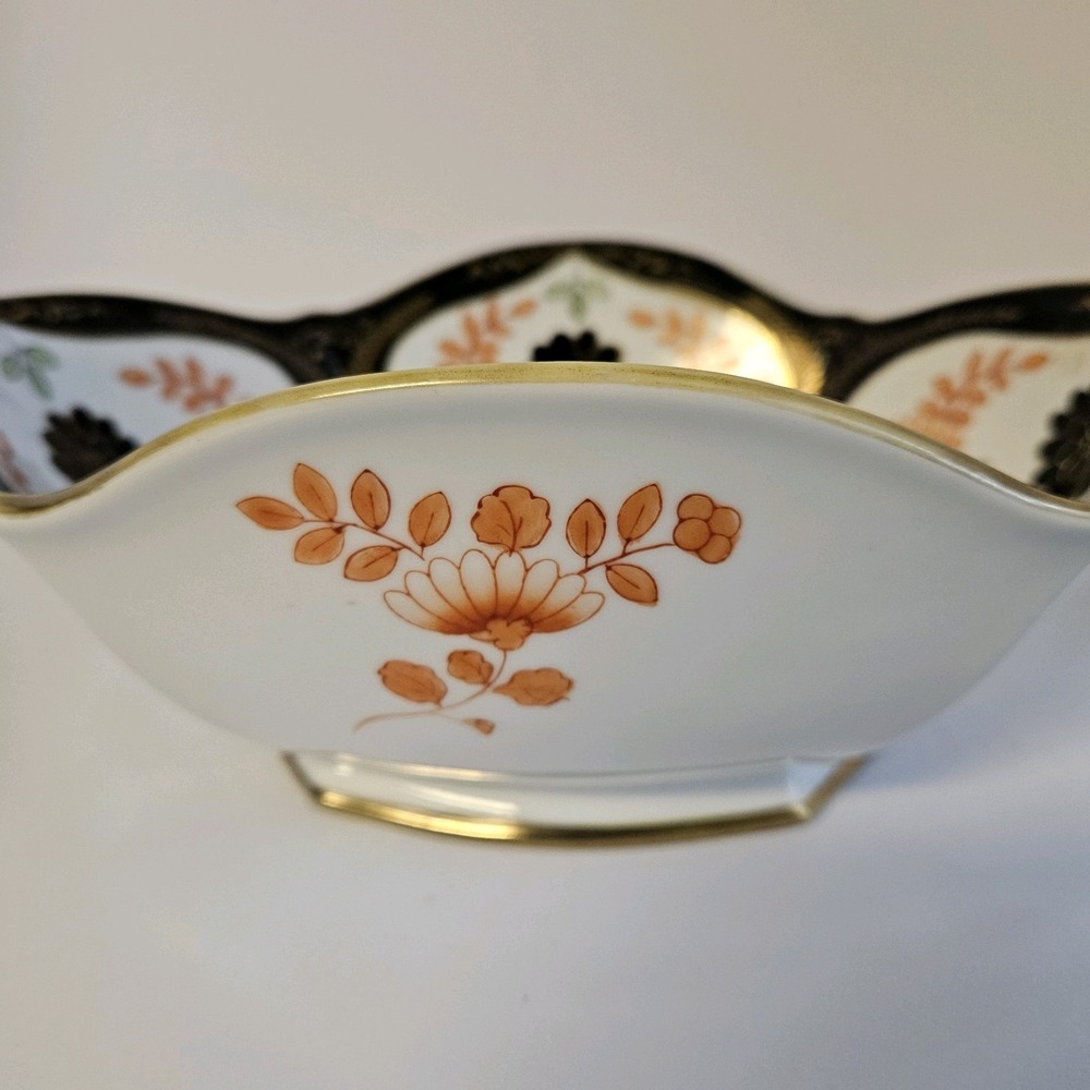 Vintage Nippon Hand Painted Bowl  10 1/2" X 8"‎ X 3.5" Black/Orange
